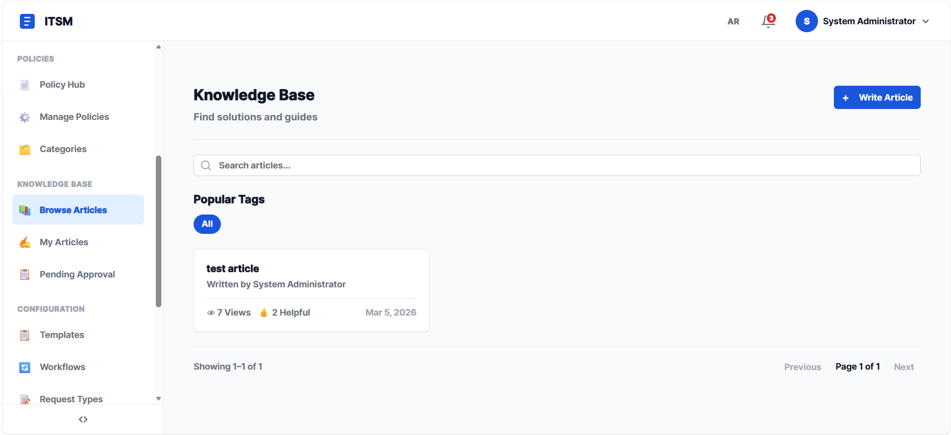 ITSM Knowledge Base — browse and search help articles